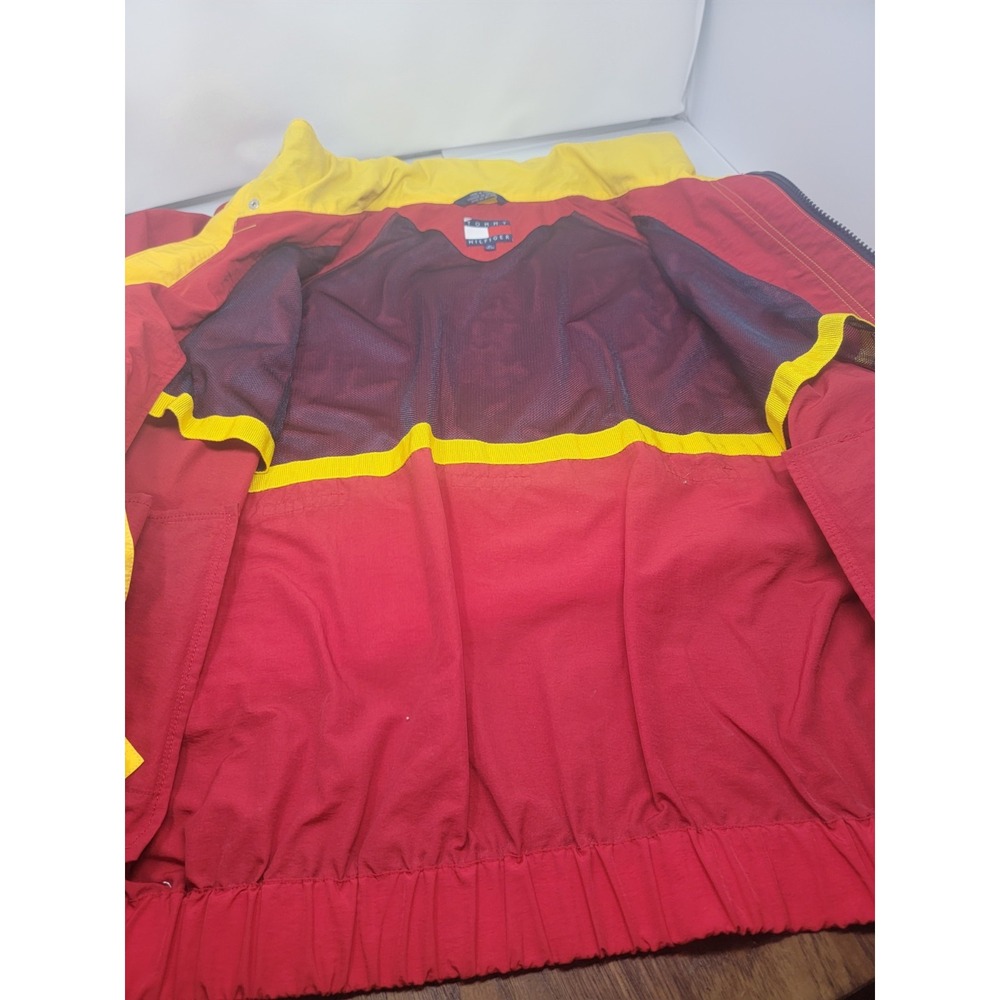 Vintage 90's Tommy Hilfiger Hooded Jacket Red Blue Men's Size XL Spellout Hooded - Picture 9 of 15